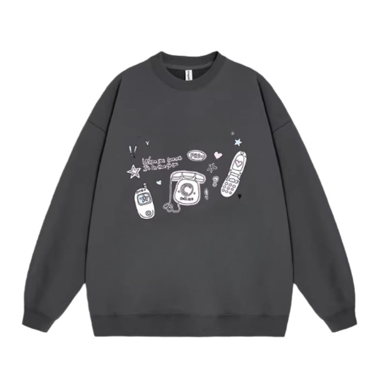 Vintage Graffiti Print Dark Gray Sweatshirt