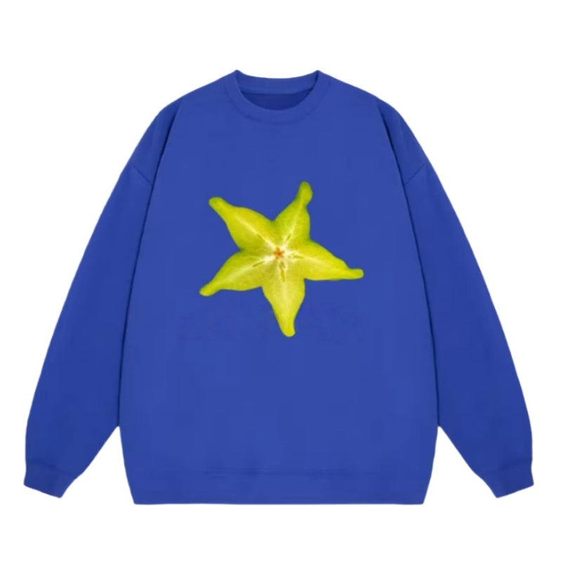 Fun Starfruit Print Dark Blue Sweatshirt