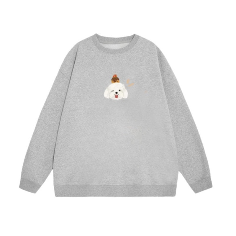 Cute White Puppy Graphic Grey Sweatshirt