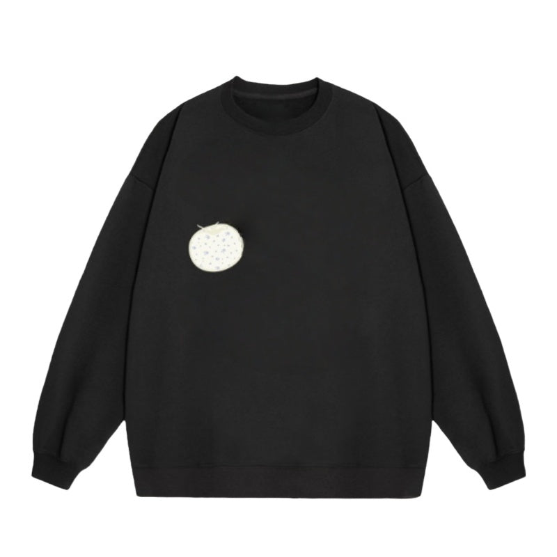 Retro Patch Print Versatile Black Sweatshirt