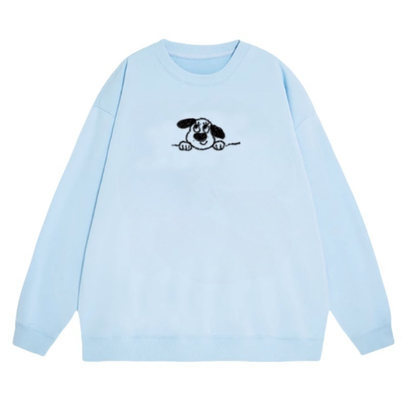 Casual Blue Puppy Print Sweatshirt